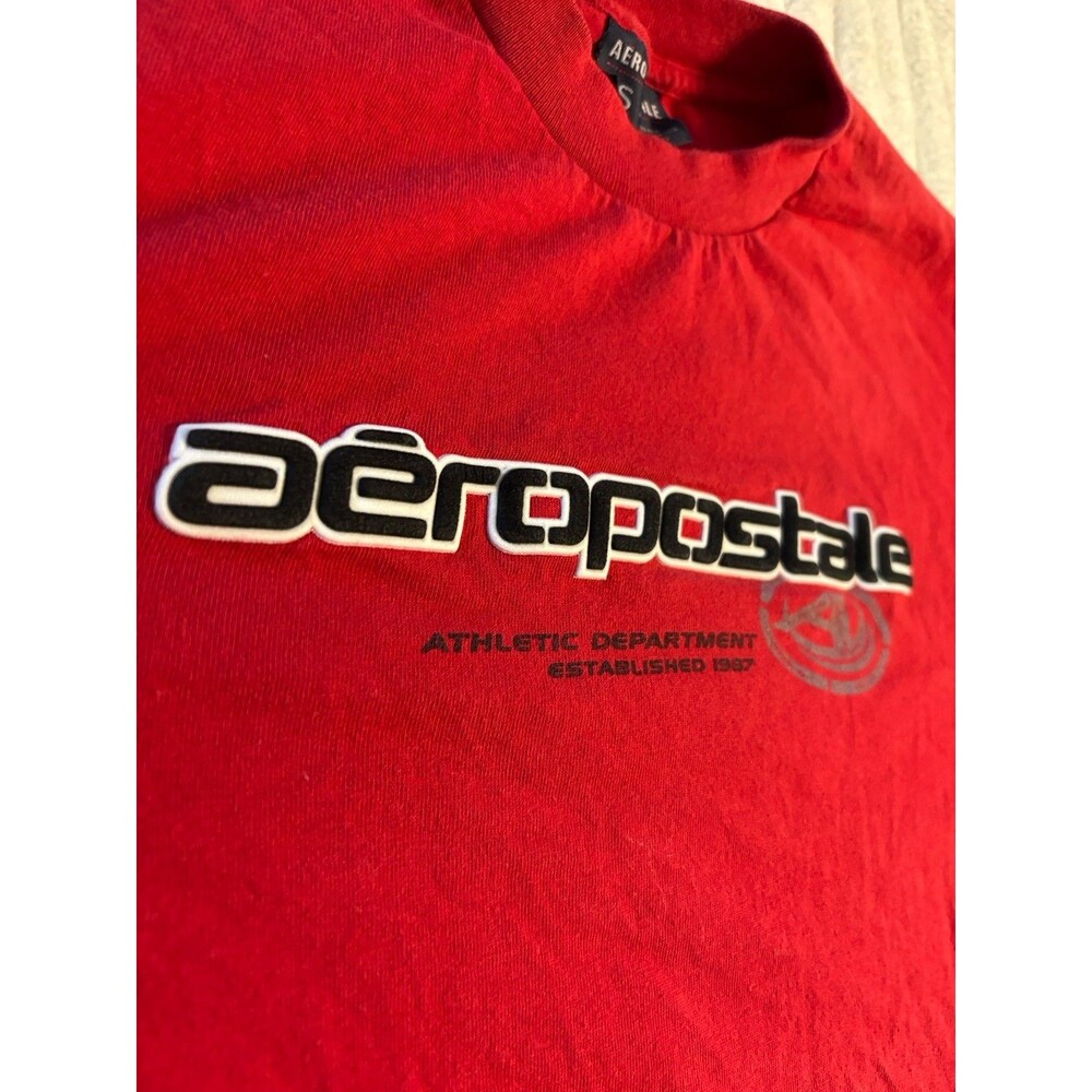 Vintage Aeropostale Y2K Tshirt Men’s Small Red Embroidered Spellout Logo Preppy